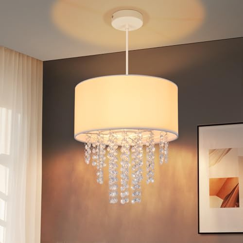 ZMH Hängelampe Wohnzimmer Pendelleuchte Schlafzimmer - Hängeleuchte E27 | Kristall Stoff Esstischlampe Hängend Modern Esszimmerlampe Esszimmer Pendellampe Design Weiß für Esstisch (Ohne Leuchtmittel)
