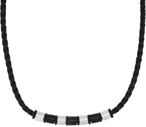 s.Oliver Kette mit Anhänger Edelstahl Leder Herren Halsschmuck, 45+5 cm, Silber, Kommt in Schmuck Geschenk Box, 2039734