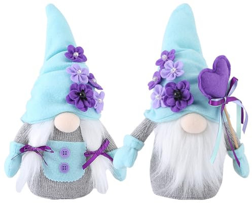 2 Stück Muttertag Wichtel Frühling Wichtel mit Blumen und Herz Muttertag Deko Muttertagsgeschenk Wichtel Figuren Zwerg Gesichtslose Puppen Dekorationen Frühlingsdeko Frühlingswichtel (A)