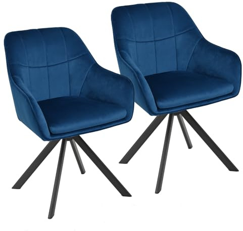Goeurvant Esszimmerstühle drehbar 2er Set mit Armlehnen Polsterstuhl drehbarer Stühle Esszimmer aus Samt Küchenstuhl mit Metallbeine für Wohnzimmer Esszimmer Dunkelblau