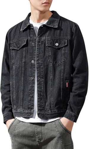 Giacca di Jeans da Uomo, Giacca Primavera Uomo, Risvolto Manica Lunga Giacca di Costume Classico Denim Cotone Loose Tuta Affari Blazer Giacca con Tasche Giubbino Jeans Giacca in Denim Denim Jacket