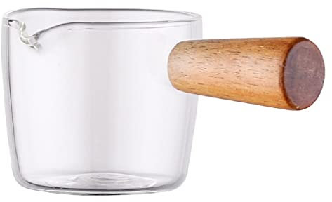 NEBE Bricco Latte Vetro for salsiera for Uso Domestico Barattolo di Latte Piccolo Dispenser di Latte in Vetro con Manico in Legno Salsiera(S)