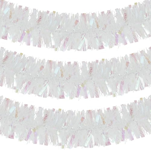 10 Meters Christmas Tinsel Garland, Chunky/Fine Sparkle Christmas Tree Decorations Colorful Xmas Tree Metallic Tinsel Garland for DIY Home Party Wall Fireplace Xmas Decoration (White Pink)