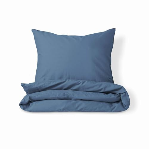 VEL VET HOME Bettwäsche 135x200 Baumwolle Jeans Blau Öko-Tex Made in EU 2-teilig Bettwäsche-Sets mit Reißverschluss 1x Bettbezug 135x200 cm + 1x Kissenbezug 80x80 cm