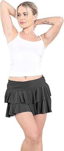 COSHAL® RARA Skirt Women's Double Layer Ruffle Mini Skirt, High Waist Womens Girls Frill Mini RARA Skirt Casual Layered Skirt Club Wear Dance Events Mini Party Outfits Skort S-M Black