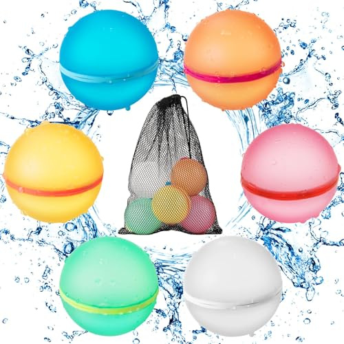 Wiederverwendbare Wasserbomben 6 Stück & 1 Mesh Bag, Magnet Selbstschließend Wiederverwendbar Schnell Wiederbefüllbare Silikon Wasserbomben Für Wasserschlachten, Familienaktivitäten