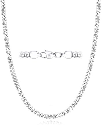 Esrael S925 Sterling Silber Solide 3mm 5mm Kubanische Kette Halskette für Männer, Robuste Nicht Verblassende Herren Silberkette Schmuck Geschenke für Männer 16/18/20/22/24 Zoll