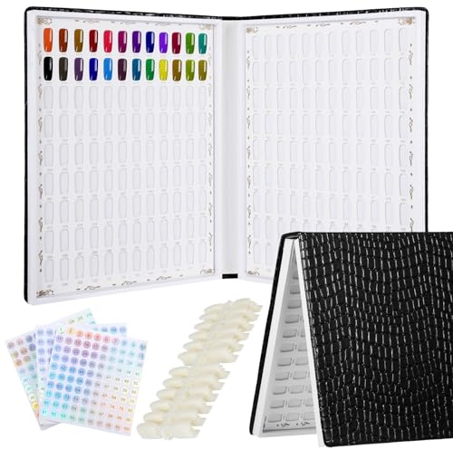 216 Nagelfarben-Präsentationsbuch mit 240 künstlichen Nagelspitzen, wasserdichter PU-Leder-Organizer, inklusive nummerierten Aufklebern für Nagelkunst und Salongebrauch