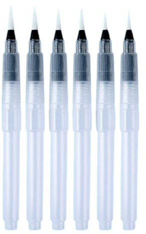 6Pcs Water Brush Pen Flat Tip Point Tip Refillable Leakproof Watercolor Brush Pen for Watercolor Gouache Painting Paintbrush Set