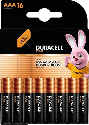 16X Duracell AAA Plus Power Boost Bis zu 100% zusätzliche Lebensdauer (1 Blister mit 16 Batterien) 16 AAA Batterien (LR03/MN2400)