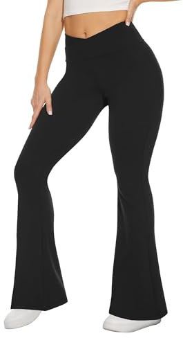 TNNZEET Schlaghose Damen Cross Waist Flared Yogahose Blickdicht Bootcut Leggings Jogginghose Jazzpants für Gym Sport(Schwarz,L)