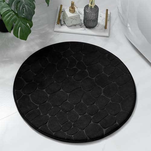 chakme Badematte Memoryschaum Badteppich Memory Foam Duschvorleger Saugfähige Badvorleger Badezimmerteppich Duschmatte Deko Fussmatte rutschfeste Matte für Badezimmer Wohnzimmer 60x60 cm, Schwarz