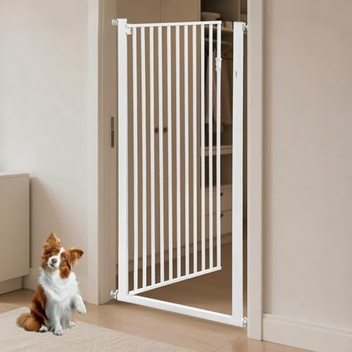 ieLsngai Haustiergitter Extra Hoch 150cm, Treppenschutzgitter ohne Bohren Breite 90-97cm, Automatische Schließung Sicherheits-Haustiergitter, Stababstand 3.5cm, 270° bidirektional, für Treppen/Türen