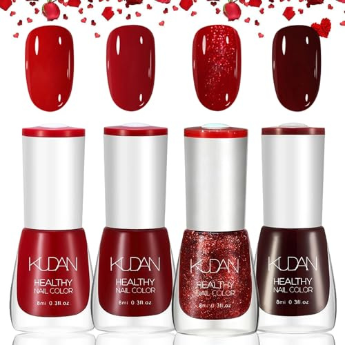 Juego de esmaltes de uñas de 4 colores: secado rápido y duradero, no tóxico, sin lámpara UV, esmalte rojo de alto brillo a base de agua, resistente a los chips para manicura artística (multicolor)