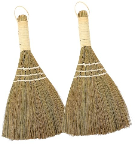 BELLIFFY 2 Pezzi Scopa Manuale in Miscanthus Resistente Senza Graffiare per Pulizia Interni e Tapparelle, Spazzola Pratica per Casa e Cucina