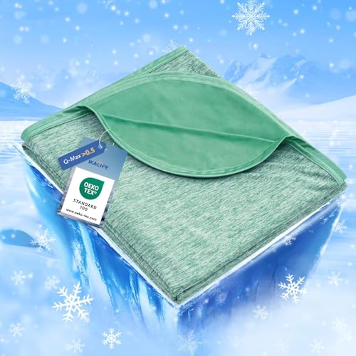 IKALIFE Kühldecke Bett für Menschen - 2 in 1 Kühlende Decke Q-Max>0,5 Cooling Blanket Kältedecke Eisdecke zum Schlafen Leichte Sommerdecke Kühlend für Sommer Sleeping 150x200 cm Grün