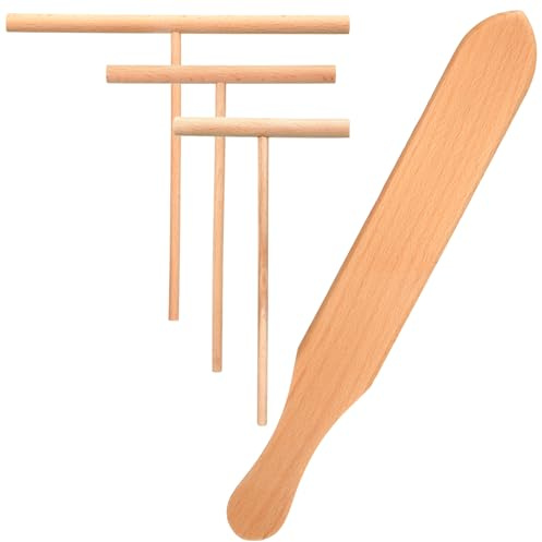 4 Pcs Crepe Tool Crepe Spreader and Spatula Set 3.5 Inch, 4.7Inch, 7 Inches T-Shaped Crepes Maker 13.7 inch Wooden Spatulas Stick for Crepes Pan