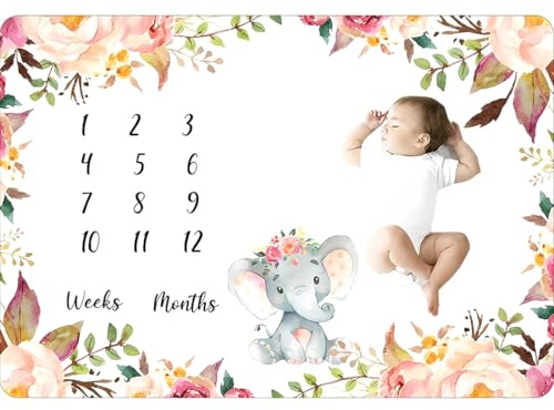 Coperta Mesi Neonato,Tappeto Foto Neonato Mesi,Bambini Foto Fotografia Sfondo Coperta,130 x 100 cm Bambini Mensile Milestone Coperta,Regalo per Baby Shower per Neomamme,Con due cornici per foto(B)
