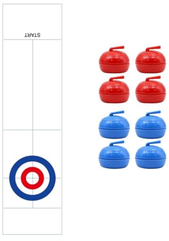 Huayuehong Portable Curling Game Set with Roll-Up Target Mat & 8 Stones (Red/Blue) | Indoor Tabletop Sport for Adults, Parties & Office | Strategy & Skill Game (Version B)