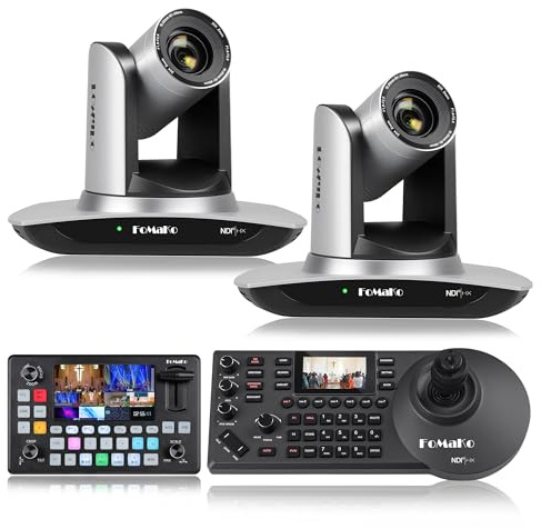 FoMaKo NDI Camera AI Auto Tracking HDMI PTZ Camera 20x Optical Zoom(2pcs) +KC601 Pro Video Mixer Switcher+ KC608 Pro PTZ Controller (FMK20UH NDIX2+KC601+KC608 Pro)