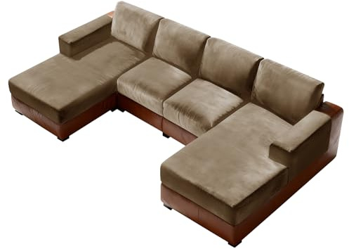 Sfcover Sofabezug U Form Stretch Samt Ecksofa Bezugsset Universal Sofabezug Polsterbezug Sektional Sofa Cover L Shape Couchbezug Mit Sesselbezügen (Kamel,Chaise Cover(1pc))