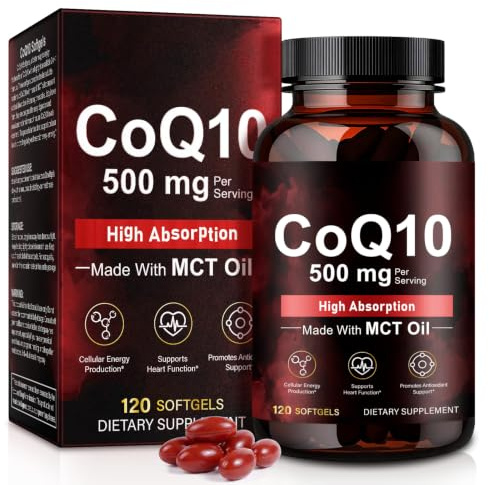 CoQ10 Supplement 500mg, Fermented Coenzyme Q10 for Women & Men, Easy to Swallow 300mg 120 Vegetarian Softgels, 4 Months Supply