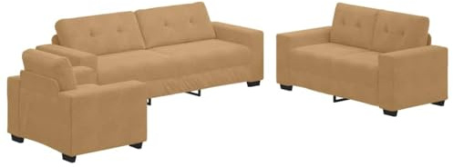 QJBSAVVA Samtsofa-Set 3-teilig, Moderne Couchgarnitur mit 3-Sitzer 2-Sitzer und Sessel, Elegantes Wohnzimmer Sofa-Set aus Samt, Robuste Polstermöbel für 6 Personen, Braun, 221 cm Breite