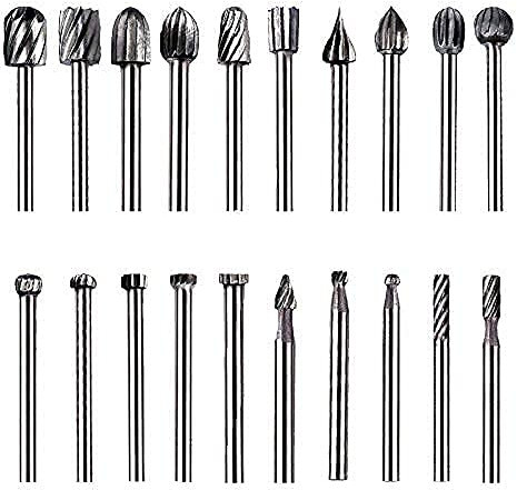 ZFYQ Set di Punte da Trapano per Intaglio del Legno 20Pcs HSS Burr Rotanti Multi-Forma Routing Router Bits per Lavorazione del Legno Incisione Foratura - Gambo 3mm