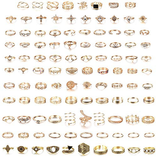 Milacolato 108Pcs Midi Ring Böhmischer Knöchelring Sets Mode Finger Vintage Roségold/Golden Stapelbare Ringe für Frauen Knöchel Midi Ringe