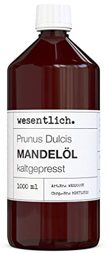 Mandelöl kaltgepresst 1000ml - 100% reines Mandelöl (Prunus Dulcis) von wesentlich. - feines Öl zur Pflege von Haut und Haar - perfektes Massageöl