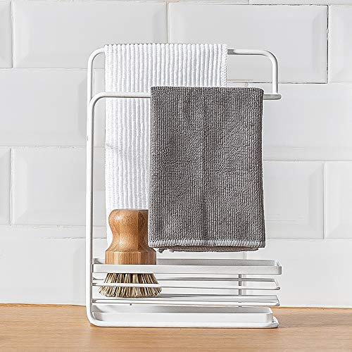 Poeland Schwammhalter mit Ablaufwanne, Geschirrtuchhalter, Küchenspüle, Caddy Organizer für Schwammbürste, Seifenschale