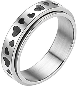 HIJONES Dam rostfritt stål måne stjärna blomma spinner ring band stressavlastande gåva, Metall, metall