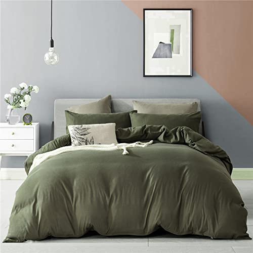 Ruccit Set copripiumino matrimoniale 100% microfibra spazzolata, verde scuro, 3 pezzi, moderno e semplice set di biancheria da letto con chiusura a cerniera, resistente, resistente allo sbiadimento