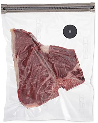 CASO Vacu ZIP-Bags 26x35 cm, 20 Beutel, SousVide geeignet, BPA Frei, mit 150 µm besonders stark, reißfest, wiederverwendbar, für CASO (Hand)-Vakuumierer mit ZIP-Adapter, inkl. Food Manager Sticker