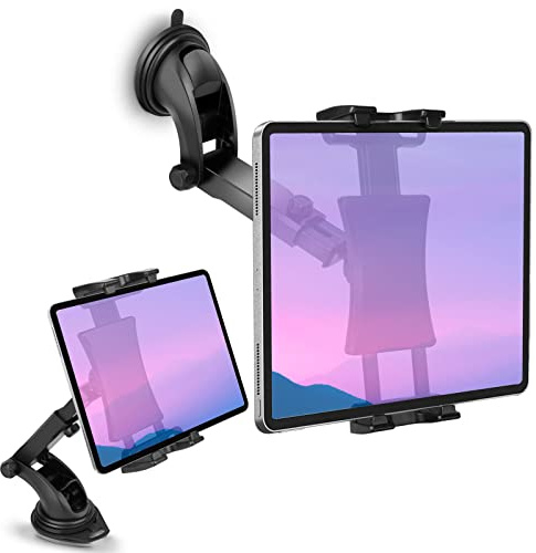 Xishwon Car Dashboard & Windshield Tablet Mount Holder, 360° Rotation Window Dash Stand for iPad Pro 12.9/11/10.5/9.7/Air/Mini, Galaxy Tab, 4.7-12.9 Tablets & Phone, TPU Suction Cup Sticky Gel & Pad