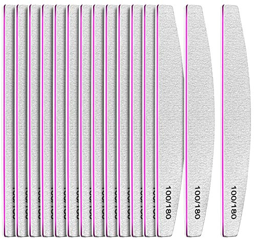 15pcs Professional Nail Files 100/180 Grit, FANDAMEI Premium Nail Boards Double Sided Fingernail Files, Nail Buffer Files Emery Boards for Nails Pet Manicure Tools Files Home & Salon Use, Half-Moon