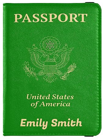 Personalisierte Reisepasshülle, Brieftasche, Kombi, individueller Name, PU-Leder, Reisepass, Impfkarten-Schutz für Damen und Herren, Reisegeschenk, Grün , Einheitsgröße