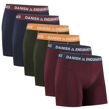 DANISH ENDURANCE 6-pack Kalsonger, Mjuk Bomull, Klassisk Passform, Boxershorts, för Män Flerfärgad (Marinblå/Bordeaux, Grön/Orange, Bordeaux/Marinblå) 3XL