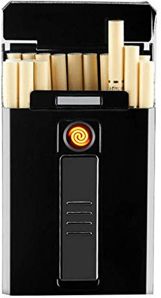 Étui à Cigarettes avec Boîte à Cigarettes Briquet 20 Pcs Cigarettes Régulières Portable King Size Cigarettes Briquets USB 2 en 1 Briquet Électrique Rechargeable sans Flamme Cou