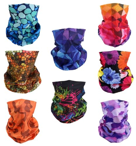 SMEHCF 8 Multipurpose Bandanas for Women Men Headband Balaclava Hair Head Scarf Face Half Airsoft Paintball Mask Neck Gaiters Breathable Reusable Washable Camo Raindrop Rainbow Hive Daisy Butterfly