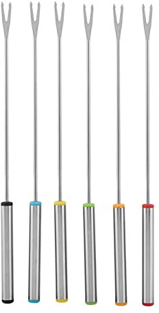 Glomora Stainless Steel Fondue Fork Set - 6Pcs 9.45 Inch Fondue Sticks with Color - Coded Handles