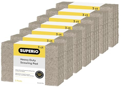Natural Scouring Pad Non-Scratch Sisal Plant Based Scrubber Cleaning Scrub Pads, Eco-Friendly Reusable Kitchen Scrubbing Pad Pack of 21, by Superio