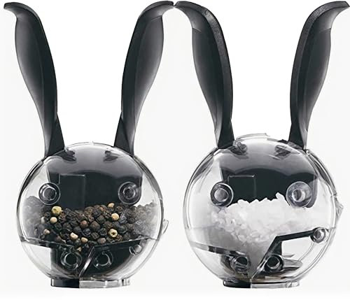 Syiyunran Manuel Moulin Poivre et Salieres - Forme lapin 1pcs Noir, Poivrieres en Céramique ABS+PS, Oreilles de Pincement pour l'utilisation - Peut Aussi Comme Moulin à Poivre, épices, sel