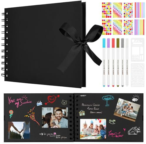 Aolso Album Fotografico Fai Da Te Design, 30 Pagine Nere Viaggio Albums, Album Per Scrapbooking A Spirale, Viene Fornito 6 Penne Colorate, 6 Adesivi Fotografici, 2 Adesivi Arcobaleno, 2 Modelli