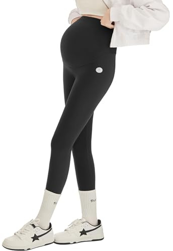 SHEKINI Mammaleggings för kvinnor, ogenomskinliga, hög midja, gravidbyxor, gravidleggings, långa, stretch, mjuka gravida, yogabyxor, leggings för gravida kvinnor, svart, M