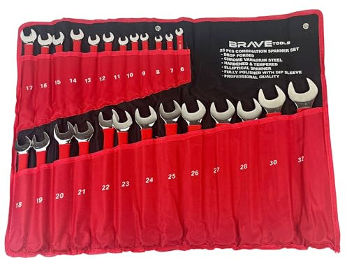 25 Piece Combination Spanner Set 6-32mm Metric Mechanics Durable Garage Tools Steel Spanners with Transportation Bag
