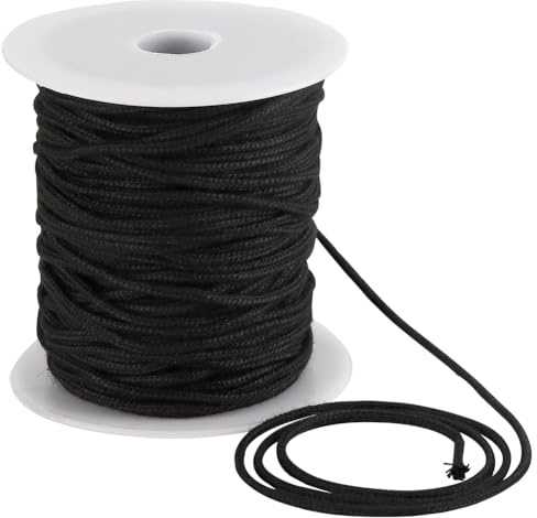 GORGECRAFT 50x2mm Corda di Cotone Nera Corde di Ricambio con Coulisse Morbida Finitura In Cotone Macramè Filo di Cotone Rotondo Cordoncino Multiuso per Borse Progetti di Artigianato Uncinetto