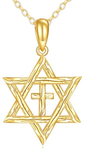 KECHO Collana in oro massiccio 14 carati con ciondolo a forma di stella di David, gioiello da donna