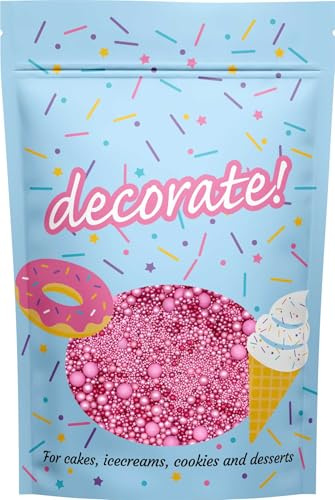 decorate! - Pearls Mix - Pinks - Cake Topper Sprinkles - 500g Edible Shimmer Ball Cupcake Decorations - Ideal for Weddings, Christenings, Barbie & Valentines Cakes and Bakes
