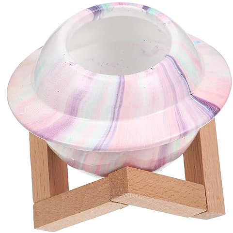 ANDRESLAD Keramischer Pflanzentopf Im Planetendesign Mit Holzständer Multifunktionale Blumentöpfe Als Kerzenhalter Und Stiftehalter Für Kleine Pflanzen Und Deko
